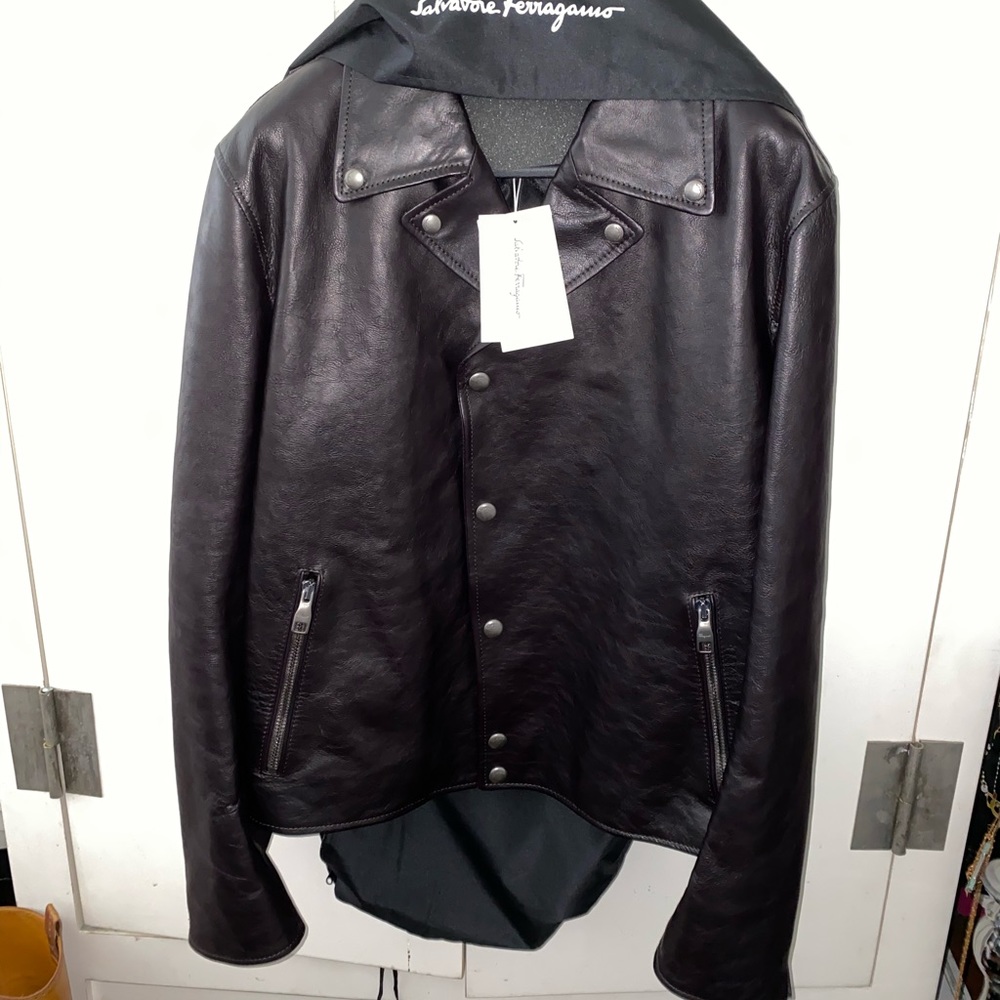 Salvatore Ferragamo Brand New Black Leather Jacket